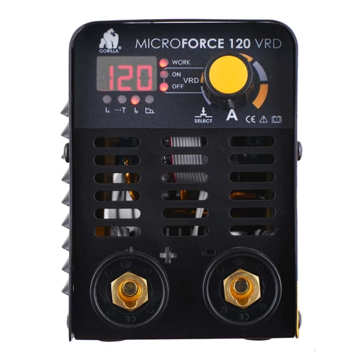 Heg. inverter IWELD GORILLA MICROFORCE 120 VRD (110A-60%Bi,230V±15%) test és munka kábelekkel 80MROFRC120