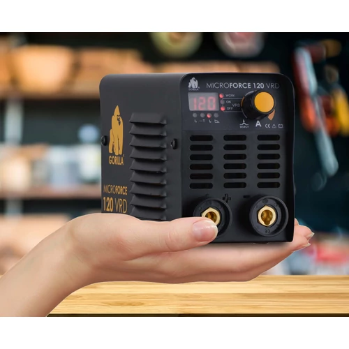 Heg. inverter IWELD GORILLA MICROFORCE 120 VRD (110A-60%Bi,230V±15%) test és munka kábelekkel 80MROFRC120