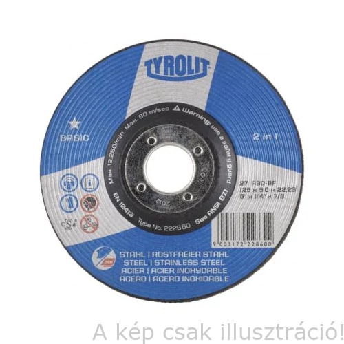 125x6,0x22,2mm Tisztítókorong Tyrolit Basic A30BF INOX (10db/doboz) 36010130