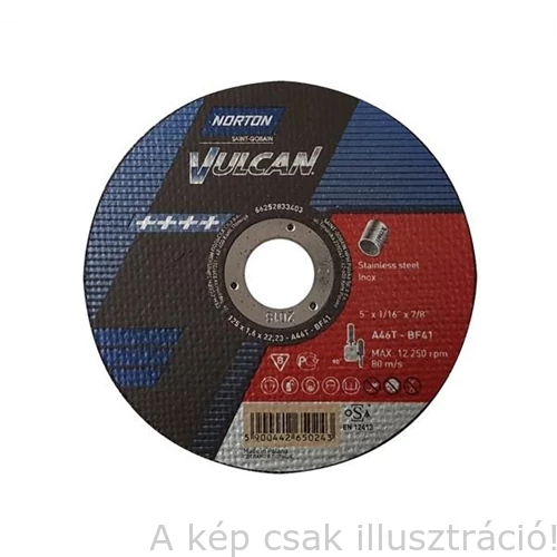 125x1,0mm vágókorong Norton Vulcan piros (A60T-BF41) Inox (110db/csomag) 35010065
