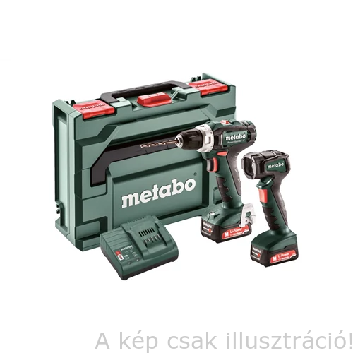 METABO PowerMaxx BS12 fúrócsavarozó Set 2db12V/2,0Ah Li-Power akku+ULA LED akkus lámpa,táska,SC30 töltő(601036900)