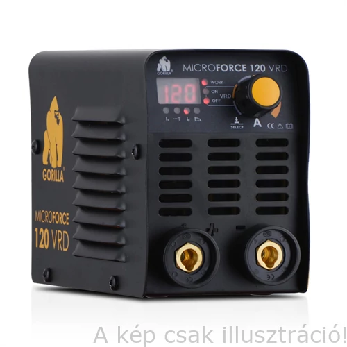 Heg. inverter IWELD GORILLA MICROFORCE 120 VRD (110A-60%Bi,230V±15%) test és munka kábelekkel 80MROFRC120