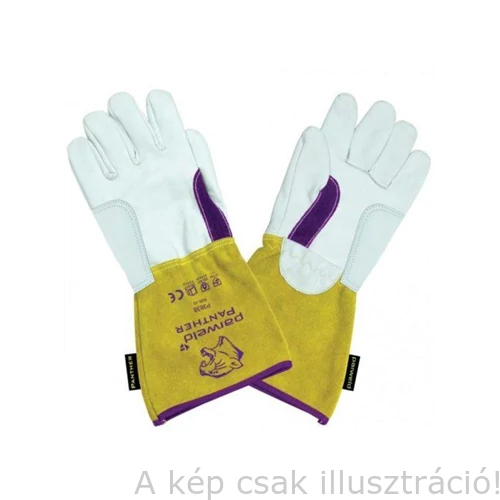 Hegesztő kesztyű AVI 'PARWELD' PANTHER-Prémium erősített hasított bárány- kecske- marhabőr sárga-fehér-fekete (10p/cs) P3838
