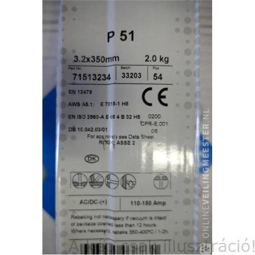 Bázikus bevonatú elektróda Elga P51 3,2x350mm (AWS A5.1:E 7018-1 H8)  6x2,0kg=12kg/karton 71513234