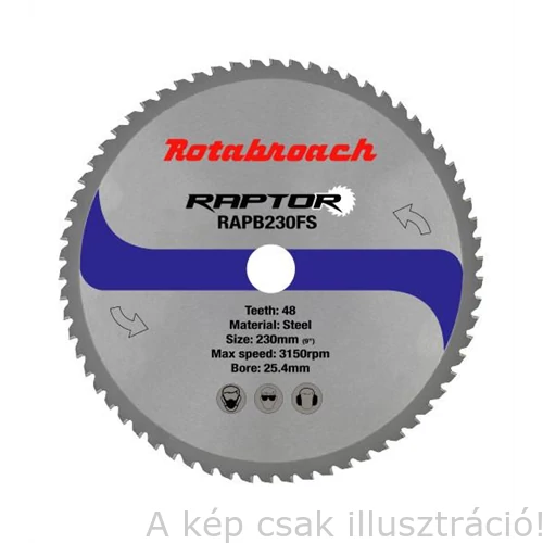 ROTABROACH keményfémlapkás körfűrészlap Raptor D:230mm  d:25,4mm  fogszám:48db  acélra RAPB230FS
