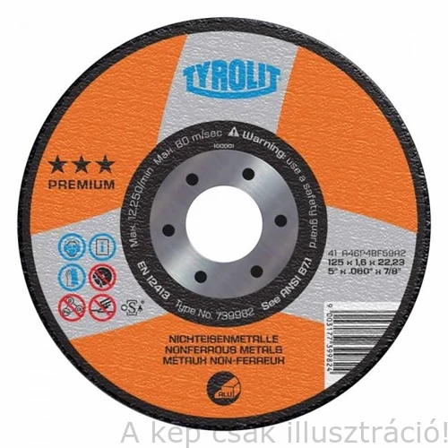 125x1,6mm vágókorong 41F A46P Tyrolit Aluminium 35010053