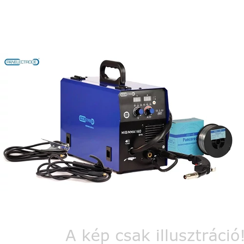 MIG/MAG Heg. gép Panelectrode MIG/MMA 160 SYN (160A-60%Bi,120A-100%)230V±15%) test és munka kábelekkel + 1,0 kg Pancored porbeles huzal