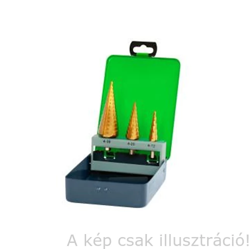 Lépcsős lemezfúró készlet 3 db-os HSS (4-12mm; 4-20mm; 4-30mm)  Metal-Box  030404-0015, Akciós!